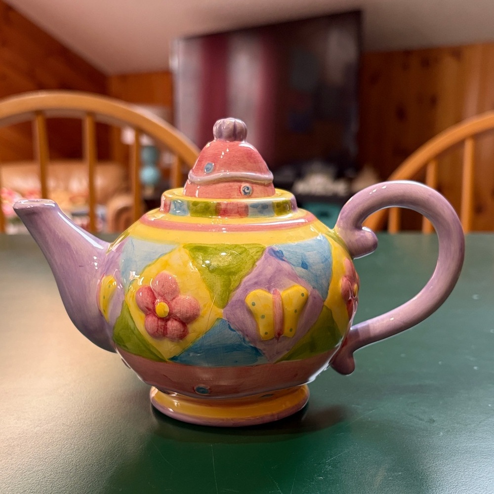 Oneida Small Colorful Ceramic Teapot with Floral Design